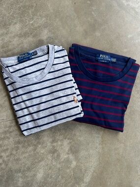 Polo Ralph Lauren Striped Crew Neck Tees - Gray/Navy & Navy/Red bundle